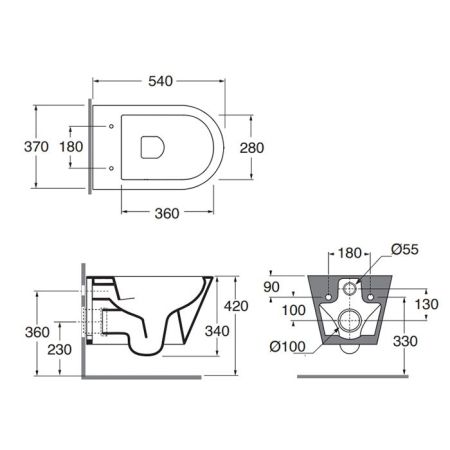 AZZURRA FORMA Унитаз подвесной 540х370х340 мм., безободковый, в комплекте с креплением, цвет Carbone, артикул FMVKSPE00000CA