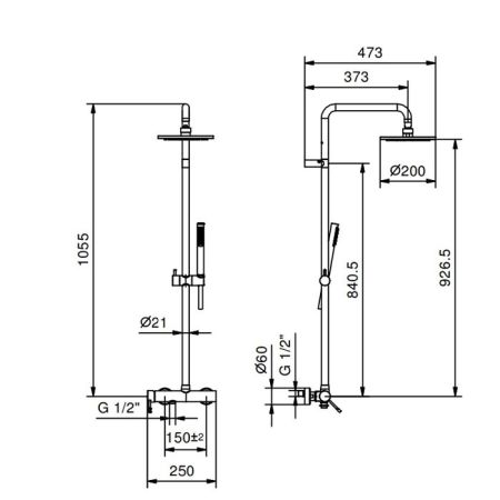 Fantini Nostromo Душевая стойка, с верхнем душем 20см., с ручным душем и смесителем, цвет: цвет: черный матовый, артикул 86 13 8130