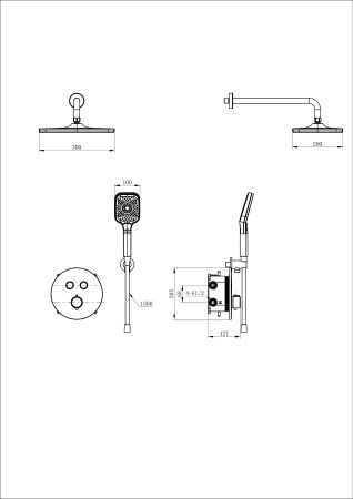 Душевая система с термостатом встраиваемая WONZON & WOGHAND, Черный матовый (WW-D2017-A-MB), артикул WW-D2017-A-MB
