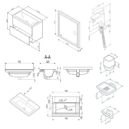 BK90GN Gem Подвесной комплект 75 см, черный, артикул BK90GN