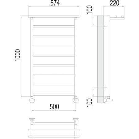 Полотенцесушитель водяной с полкой Terminus Контур П9 50х100, артикул 4670078529749