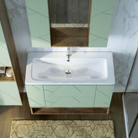 Комплект мебели для ванной Бриклаер КРИСТАЛЛ 100ZF, фисташковый/дуб гранж песочный, артикул КРИСТАЛЛ 100ZF