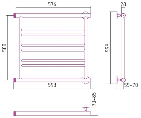 Полотенцесушитель СТИЛЬЕ "Минор 0601" 500х600 (2+2+2) П (Без покрытия), артикул 00601-5060
