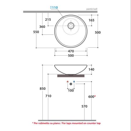 Globo Le Pietre Раковина накладная круглая 50хh14 см, с донным клапаном,  цвет белый