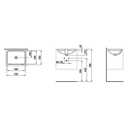 LAUFEN Pro Раковина встраиваемая 49х36х17 см, без отв под смеситель, необработанный нижний край, цвет белый, артикул 8.1196.0.000.109.1