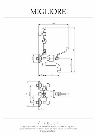 VIVALDI Смеситель для ванны моноком. внешний, бронза, артикул 19536