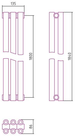 Отопительный радиатор ЭСТЕТ-00 н/ж 1800х135 / 3 сек (Матовый ЧЁРНЫЙ), артикул 31-0332-1803