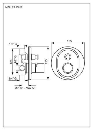 Внутристенный смеситель Minu на 2 выхода. Без рычага, цвет хром, артикул 83019CR