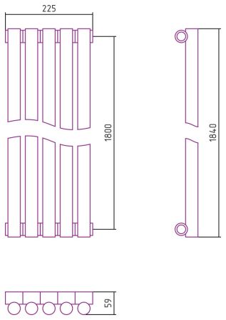 Отопительный радиатор ЭСТЕТ-1 н/ж 1800х225 / 5 сек (САТИН), артикул 071-0301-1805