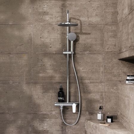 977730000 ДС Jupiter со смесителем полкой: верхний душ, ручной душ., штанга варио, хром, артикул 977730000