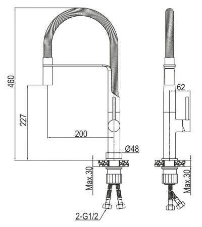 AQG COOK, смеситель для кухни с гибким вытяжным метализированным  изливом, цвет хром, артикул 05COO500CR