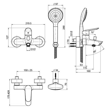 FIMA|Carlo Frattini Spot Смеситель для ванны внешнего монтажа, с душевым комплектом, цвет хром, артикул F3004CR