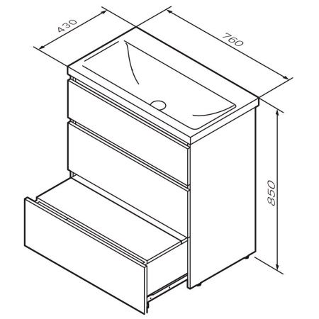 M91FSX0752GM GEM S, База под раковину, напольная, 75 см, 3 ящика, графит матовый M91FSX0752GM GEM S, База под раковину, напольная, 75 см, 3 ящика, графит матовый