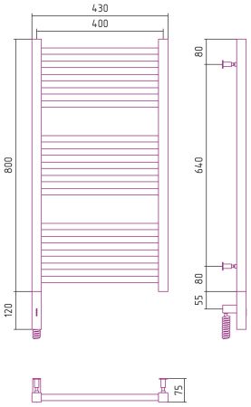 Полотенцесушитель, Сунержа, Модус 3.0, электрический, ширина, мм-430, глубина, мм-75, высота, мм-920, межосевое расстояние-400, нагревательный элемент-ТЭН, подключение-нижнее слева, электрокомплект-МЭМ, мощность, Вт-300, материал-нержавеющая сталь, назнач, артикул 31-5700-8040