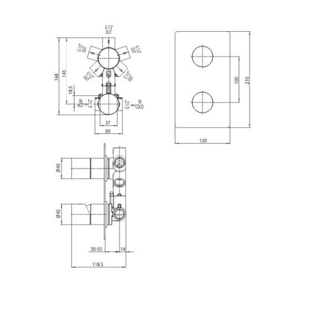 Bossini Nobu Наружная часть встраиваемого монорычажного универсального смесителя Nobu на 2-5 выходов. цвет Mat brushed S.S., артикул INZ071.075