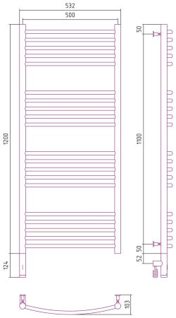 Полотенцесушитель электрический "БОГЕМА 3.0" 1200х500 / МЭМ левый (Матовое золото), артикул 032-5802-1250