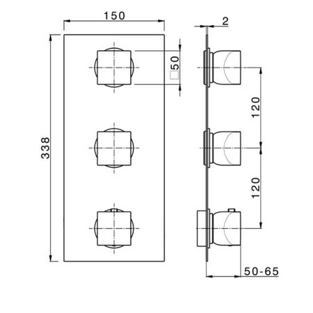 CISAL HI-RISE Смеситель настенный встраиваемый, термостатический, с 2 запорными вентилями, внешняя часть, цвет хром, артикул RI01V20021