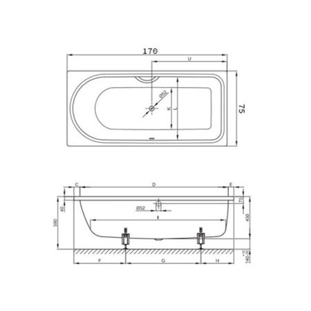 Ванна BETTE BetteOcean (170*75) 8855-000 (белый, перелив по центру), шт