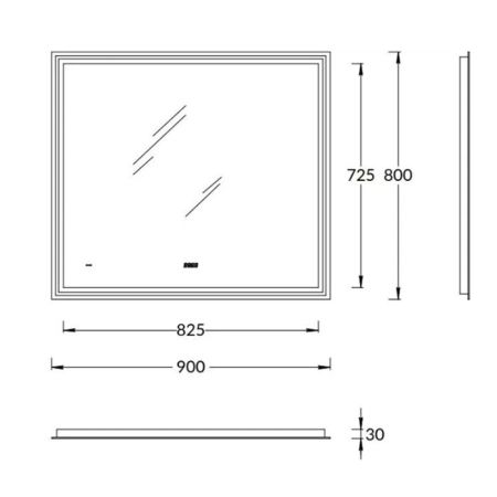 Зеркало TECNO c LED 90 с подсветкой, с функцией антизапотевание, белый глянцевый, артикул TE.mi.90
