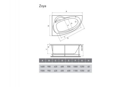 Ванна акриловая левосторонняя Relisan ZOYA Гл000001462, 150x95, артикул Гл000001462