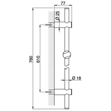 HUBER Shower Штанга душевая настенная 61 см с держателем для лейки, цвет хром, артикул SS01214021