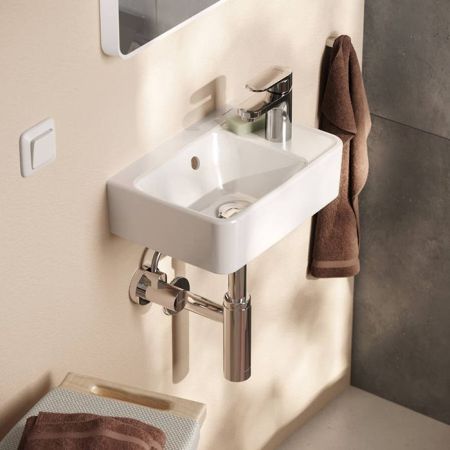 Раковина, Hansgrohe, Xanuia Q, ширина, мм-360, глубина, мм-250, высота, мм-105, тип установки-подвесной/накладной, отверстия для смесителя-1, с переливом, материал-керамика, цвет-белый, артикул 60129450