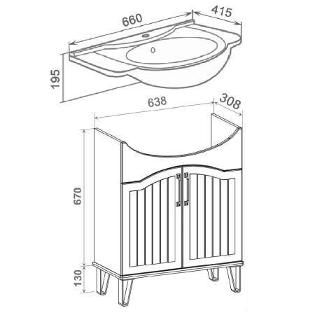 Тумба Runo Марсель 65 белая под умывальник УТ000003755 (Классик 65) (00-00001200), артикул 00-00001200