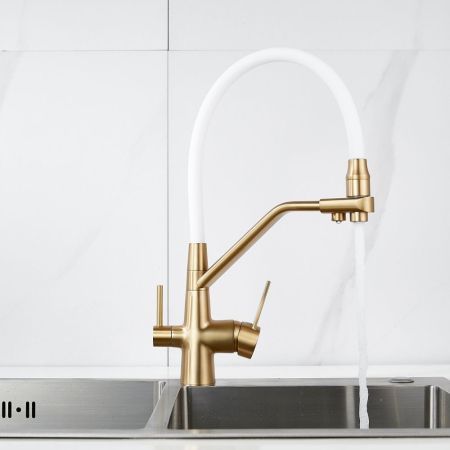 Смеситель для кухни с подключением фильтра воды Rose R558G, золотой сатин