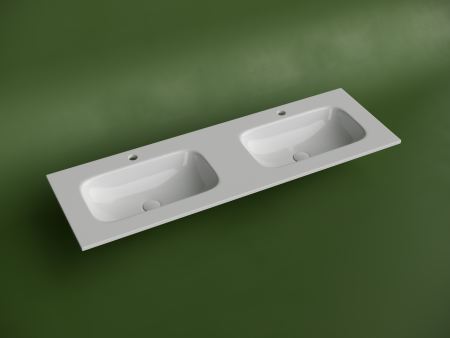 Раковина накладная мебельная Ceramicanova Грация (Grace) прямоугольная 1410x457x137 с двумя чашами и отверстиями под смеситель цвет белый CN7022, артикул CN7022