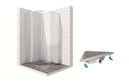 Душевой уголок Ambassador Kingston 14011104-ST16, полукруглый, угловой трап, 90х90, артикул 14011104-ST16