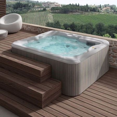 Jacuzzi LODGE L Минибассейн отдельностоящий ,цвет акрила Porcelain белый, внешняя Sillwer wood, c г/м Hydro+Blower, утеплитель Eco Shield, без крышки, артикул LODL0033311