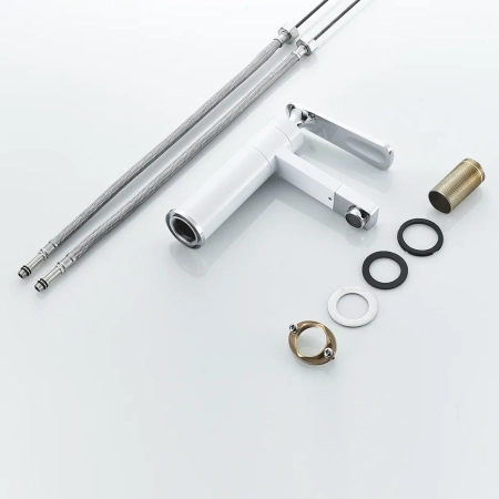 Смеситель для раковины с поворотным носиком Shevanik S6601F, белый/хром