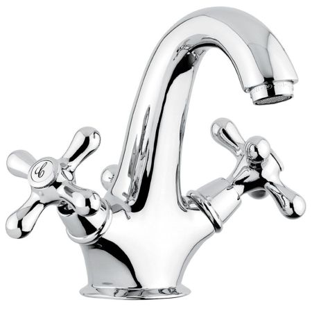 Смеситель Deco Classic с донным клапаном для раковины, цвет белый-хром, артикул 12013BC