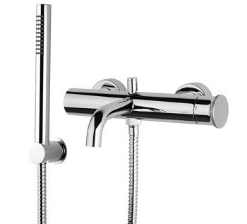 Emmevi Filobrass, однорычажный смеситель для ванны (излив 18,2 см), рукоятка без стержня, с набором для душа, цвет хром