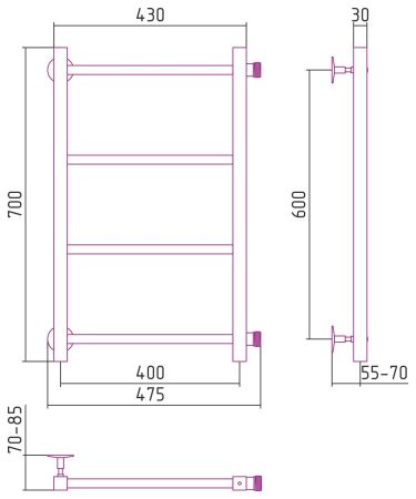 Полотенцесушитель СТИЛЬЕ "Версия-КБ" 600х400 (4) П 20х20 (Без покрытия), артикул 00630-6040