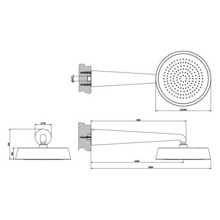 GESSI CONO Верхний душ Ø240 мм., с настенным держателем 400 мм., цвет Copper PVD, артикул 45151#030
