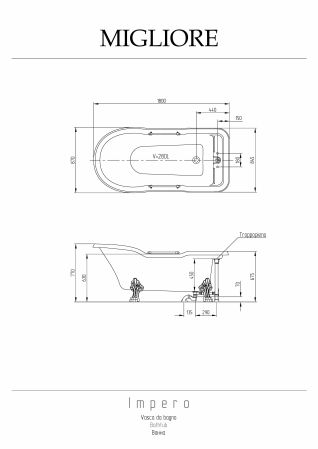 IMPERO Ванна 180x87хH76 см. белая, на лапах "LEONE" STANDART слив/перелив хром, артикул 26927