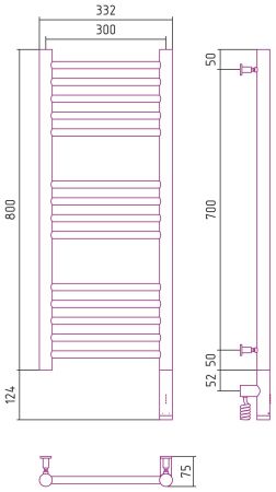 Полотенцесушитель электрический "БОГЕМА 3.0" прямая 800х300 / МЭМ правый (Состаренная бронза), артикул 05-5805-8030