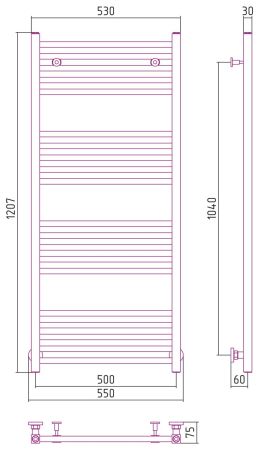 Полотенцесушитель водяной МОДУС 1200х500 (Матовый Белый), артикул 30-0250-1250