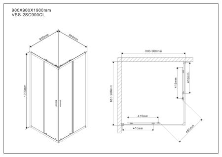 Душевой уголок Scala VSS-2SC900CL, 900*900, хром, стекло прозрачное, артикул VSS-2SC900CL