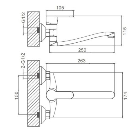 Смеситель для кухни настенный Prohanss P64.46, хром, артикул P64.46