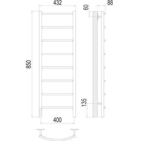 Полотенцесушитель электрический Terminus Классик П8 40х85, левый, артикул 4670078531353
