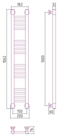 Полотенцесушитель водяной "Богема+" прямая 1000х150 (Состаренная ЛАТУНЬ), артикул 051-0220-1015