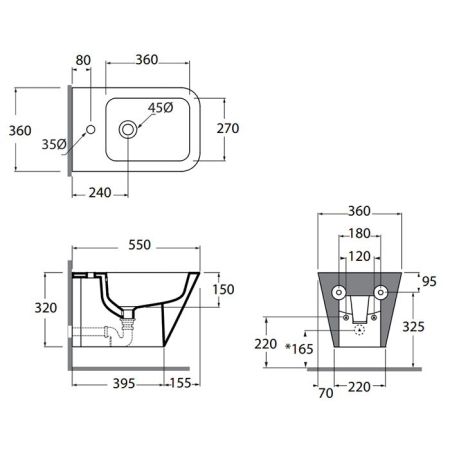 AZZURRA BUILD  Биде подвесное 55х36х32 см. с 1 отв. под смеситель , цвет белый