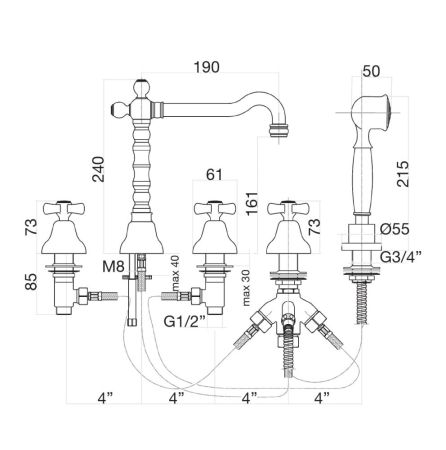 Смеситель на борт ванны Fiore MARGOT 26CO0607, хром/золото, артикул 26CO0607