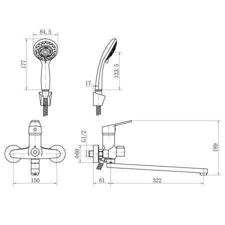 Смеситель для ванны FASHUN A2216N, хром