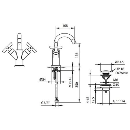 Fantini Icona Classic Смеситель для биде, 1 отв., с донным клапаном, цвет: хром