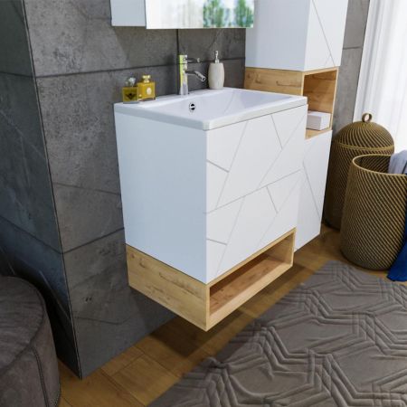 Комплект мебели для ванной Бриклаер КРИСТАЛЛ 60ZB, белый/дуб бунратти, артикул КРИСТАЛЛ 60ZB