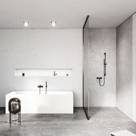 Смеситель для ванны и душа, Kludi, BOZZ, тип открывания воды-однорычажный, тип регулирования воды-керамический картридж, монтаж-настенный, отверстия для монтажа-2, вынос излива, мм-170, автоматическе переключатель душ/ванна, отвод для душа G 1/2, цвет-чер, артикул 386913976