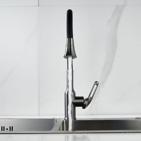 Смеситель для кухни с гибким изливом Raffine F303T-3, оружейная сталь